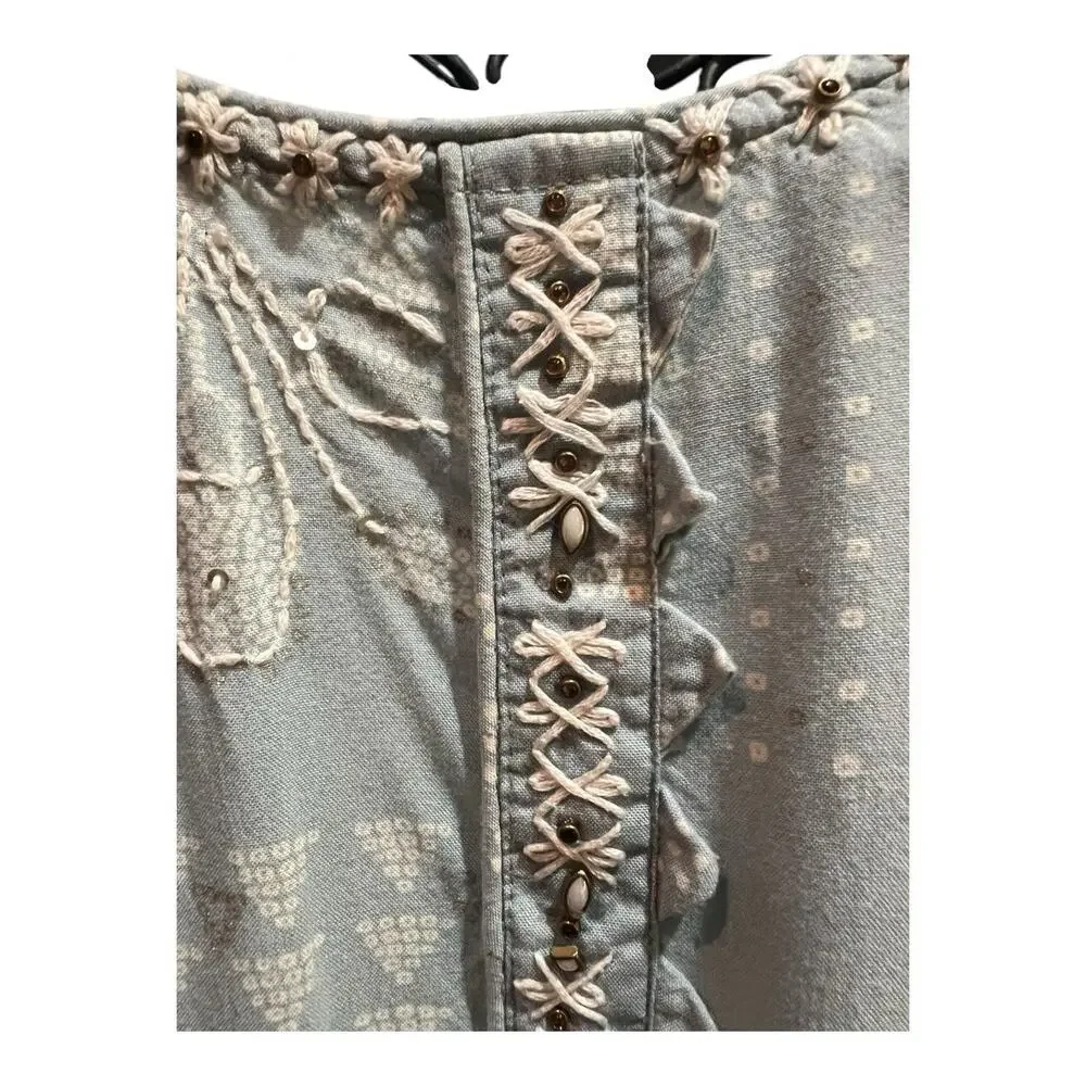 Unbranded Coverup Dress Blue Lovely Embroidered Beaded Detail L Fits Like Small